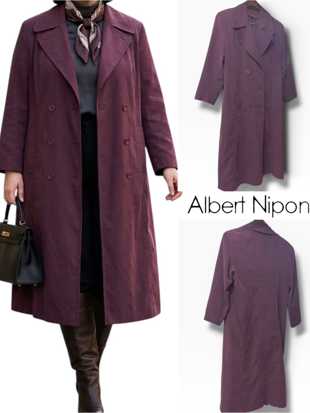 Albert Nipon | NWOT Vintage HongKong Plum Double-Breasted Trench Coat (Size 8)